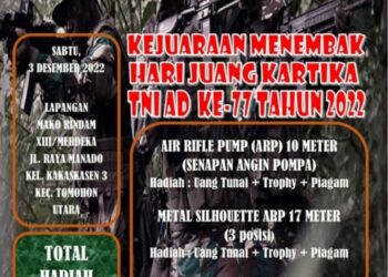 Peringati Hari Juang Kartika TNI AD, Rindam XIII Merdeka Bersama Perbakin Tomohon Gelar Kejuaraan Menembak