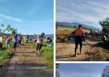 Dipimpin Hukum Tua Oping, Masyarkat Desa Liba Turun Kerja Bakti di Komplek Perkebunan Tabeinpokok
