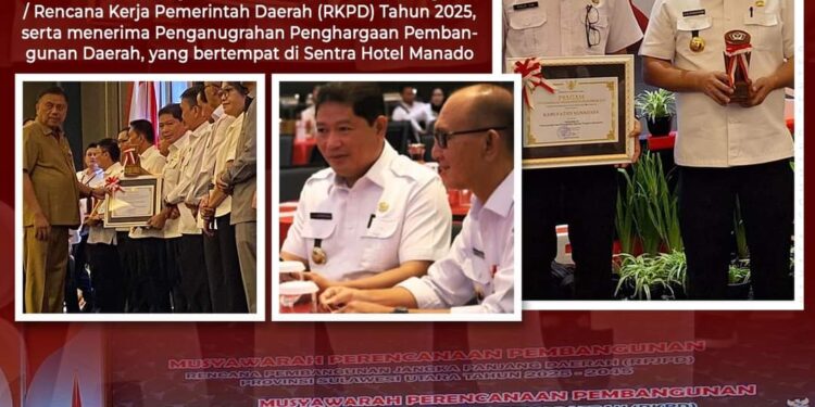 Pj Bupati Kumendong Terima Penghargaan Pembangunan Daerah Terbaik