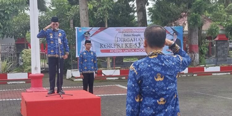 Pemkab Minahasa Gelar Upacara HUT Korpri Ke 53 dan Hari Guru Nasional Ke 79