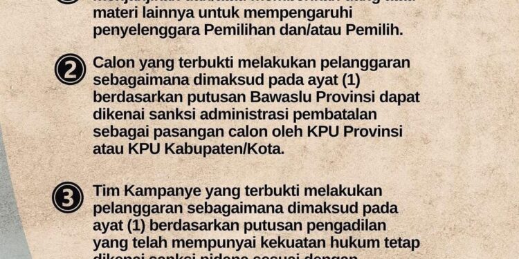Pasangan Calon Lakukan Politik Uang Bisa Diskualifikasi