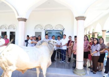 Bupati Mitra Serahkan  Kurban di  Masjid  Al Amin Belang