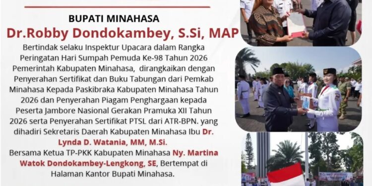 Pemkab Minahasa Peringatan Hari Sumpah Pemuda, Bupati Robby Ajak Pemuda Untuk Berani Memimpin dan Melayani
